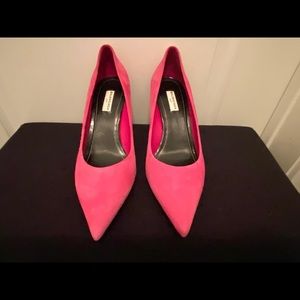 Bubble gum pink Balenciaga suede heels